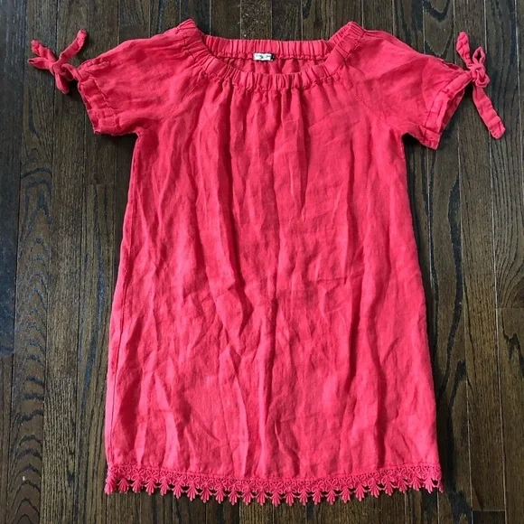 Lungo L’Arno Women’s M 100% Linen Boat Neck Short-Sleeve Coral Pink Dress - VGUC - Picture 1 of 10